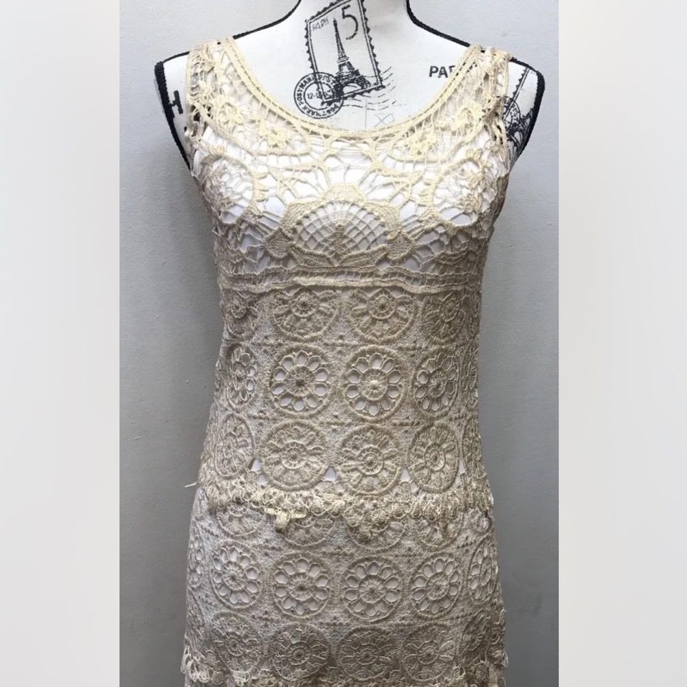 Ultra Pink Lace Women Dress Lined Cotton Flapper Metallic Beige Sm Sleeveless